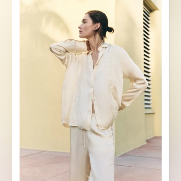 Zara Lace Satin Set Pants And Shirt Size Medium - Picture 3 of 8